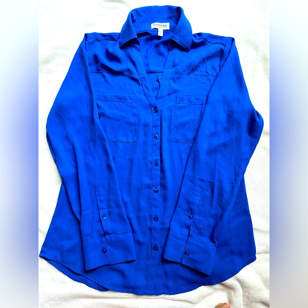 Express Portofino Women Blue Button-Down Shirt, Medium